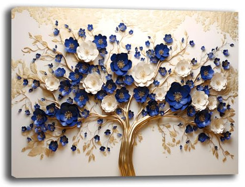 Quadro Moderno soggiorno ALBERO della VITA beige blu Astratto Quadri moderni da Parete XXL grande Stampa su tela Canvas Decorazione Murale muro Arredo Camera da letto Salone (9, 70x100 cm)