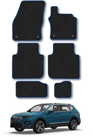 Seat Tarraco (2019-2024) Carpet Car Mats | Blue Edge Trim Tailored Fit Floor Mats Full Coverage Protection Accessories Easy Clean Anti Slip Made in the UK