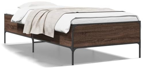UTSRABFA Palettenbetten Bettgestell Etagenbetten Tagesbetten Bettgestell Braun Eichen-Optik 100x200 cm Holzwerkstoff Metall Geeignet für Wohnungen, Schlafzimmer, Arbeitszimmer, Büros