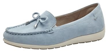 Tamaris Comfort Damen Mokassins aus Leder mit Schleife, Blau (Sky Suede), 39 EU