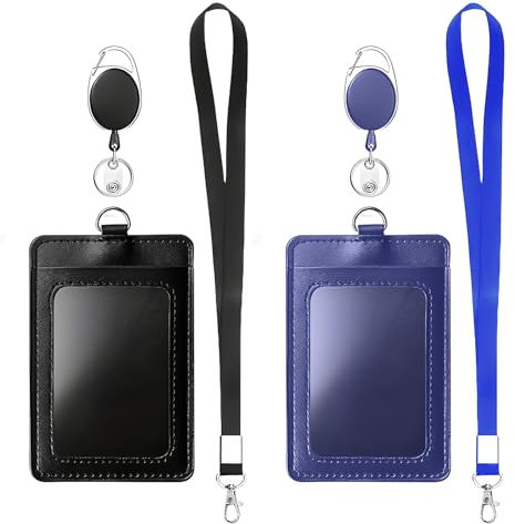 2 Porte Carte Cou Tour de Cou Porte Carte 2 Cuir Porte-Cartes Swivel Lobster Clasp avec 2 Lanières Rétractables avec Cordon en Nylon (Set B)