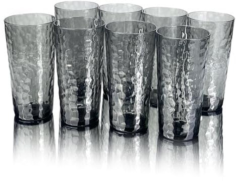 Yalin - Bicchiere in plastica acrilica da 24 once, bicchieri in plastica riutilizzabili, impilabili, senza BPA, infrangibile, lavabile in lavastoviglie, set da 8 (grigio)