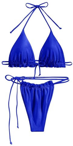 Bikini Flieder Einfarbiger Bikini, sexy Riemen, geteilter Badeanzug, mehrfarbiger, geteilter Strandmode-Badeanzug für Damen Rüschen Bikinihose (C, XL)