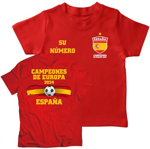 lepni.me Camiseta de Fútbol España para Niños con Su Número Personalizado | Camiseta con Insignia de Bandera Española | Campeones de la Eurocopa 2024 (1-2 años Rojo Multicolor)