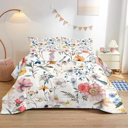 SYHIEGO Buntes Blumen Bettdecke 240x220 4 Jahreszeiten Bettdecken, Waschbare Bettdecke Ohne Bezug Blattpflanze Ganzjahresdecke Steppdecke Weiche Schlafdecke DoppelbettdeckeA&211