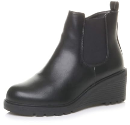 AJVANI Womens ladies mid high wedge heel smart casual stretchy chelsea ankle boots size