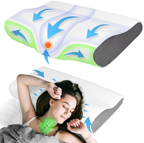 PHYSEN Orthopädisches Kopfkissen Nackenkissen, Nackenstützkissen, Memory Foam Kissen, Ergonomisches Nackenschmerzen Schlafkissen Antischnarchkissen für Seiten, Rücken & Bauchschläfer (62*34*11/6.5CM)