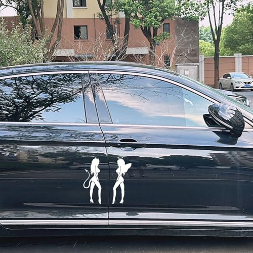 Engel und Teufel Silhouette aufkleber,Autoaufkleber Auto-Aufkleber,Vinyl-Dekoraufkleber, wasserdicht und farbecht,Decal,lustig car sticker (Weiß,18cm x 7cm, 2 Stück)