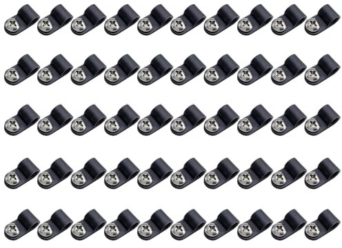 50 Pack Black Cable Clips,cable clips outdoor, 1/4'' Screw Mount Plastic P-Clips for Cable Management, Outdoor Wire & Rope Light Organizer