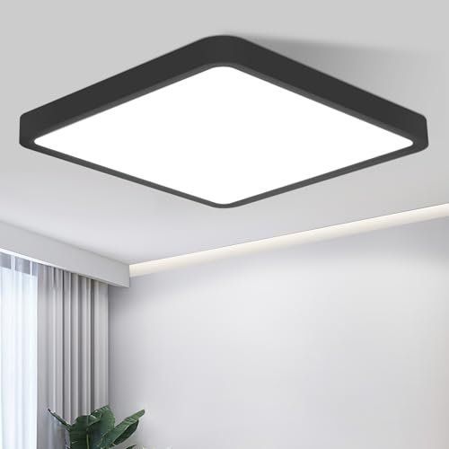 muyuua Deckenleuchte Flach Deckenlampe LED - 23CM Badezimmerlampe Schwarz 18W Flurlampe Deckenbeleuchtungr 6500K Küchenlampe Eckig Badlampe Decke Schlafzimme für Bad Küche Flur