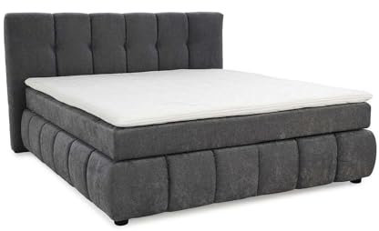 Generisch Boxspringbett - 180 x 200 cm - Dunkelgrau - Webstoff - mit Topper