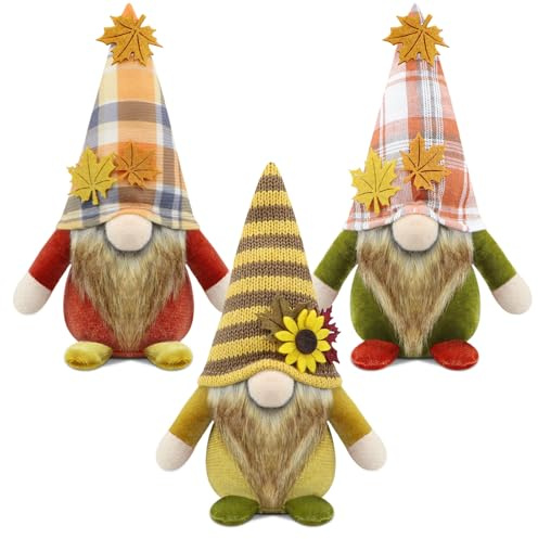 Gehydy Deko Herbst Wichtel Figuren 3er Set Herbstdeko Wichtel Dekoration Autumn Zubehör für Home Küche