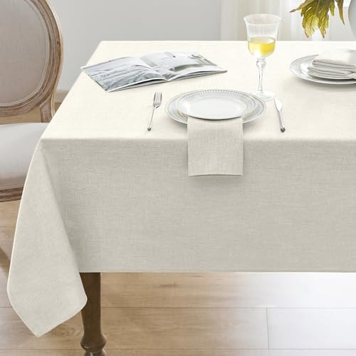 Softalker Tischdecke 100x100 cm Quadratisch Leinenoptik Tischdecken abwaschbar Gartentischdecke Elfenbeinweiß Tischtuch Tischwäsche klein Tablecloth für Outdoor,Herbst,Garten,Weihnachten,Geburtstag