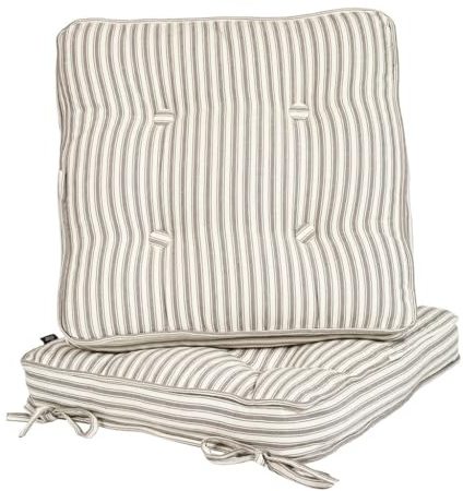 Dibor Tie On Garden Chair Cushions 100% Cotton Seat Pads Outdoor Alfresco Dining Chair Bistro Set Seat Cushions (Set of 2, Grey Stripe)