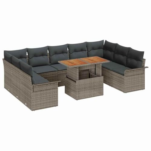 vidaXL Garten-Sofa-Set 10 STK. Grau Poly Rattan