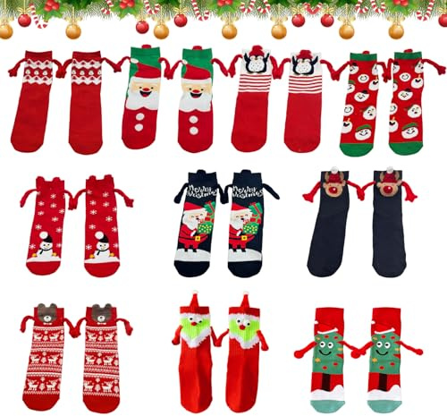 10 Paar Lustige Magnetische Weihnachten Socken,Hand in Hand Weihnachten Socken Magnet,Magnetische Weihnachtssocken,3D Freundschaftssocken Mit Magnetarmen Christmas,Geschenke für Partner,Freund