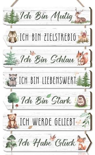 CHDITB Inspirierende Bilder Wanddeko,Waldland Kinderzimmer Wanddeko Jungen Mädchen,Schild mit Spruch,Ich Bin Muig Motivierende Zitate Wandbilder Schlafzimmer,Cartoon Inspirierende Wandkunst Kinder
