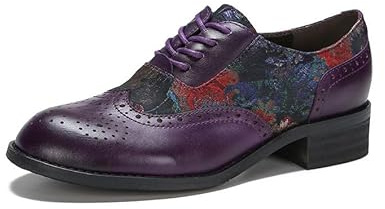 Mocassini da donna, brogue in pelle, mocassini bassi da donna, comodi con lacci, scarpe in pelle Oxford, casual, vintage, per ufficio, lavoro, guida, mocassini, Viola, 9