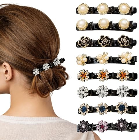 8 Stück Doppelschicht Geflochtene Haarspangen – Haarspangen Damen mit Funkelnden Kristallsteinen Elegante Haarstyling Clips mit Funkelnden Kristallsteinen, Kolibri Haarspange