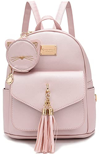 I IHAYNER Mädchen Mode Rucksack Mini Umhängetasche Damen Kleine Leder Rucksack Tasche für Teenager Mädchen mit Münzbeutel Gold Rosa