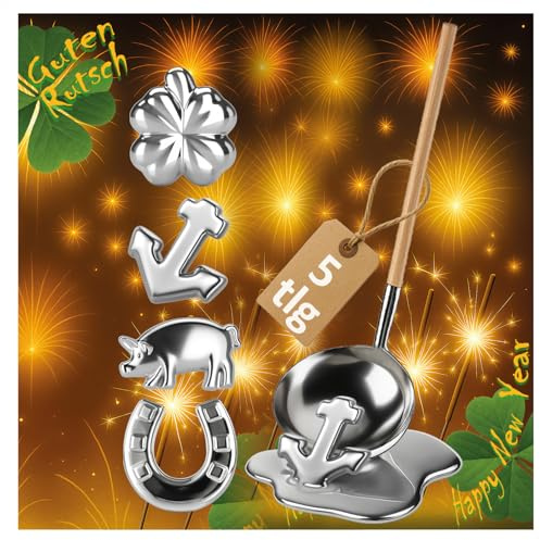 Robin Goods® 5-teiliges Zinngießen-Set | Silvestergießen Partyspiel zum Wahrsagen & Orakeln - Gesunde Alternative zum Bleigießen - Familien-Spaß