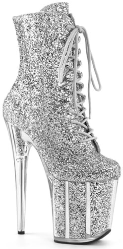 EFLALYHG Stivaletti da Donna con Paillettes, Stivali Bassi con Plateau e Tacco a Spillo da 8 Pollici, Scarpe Eleganti da Discoteca per spogliarelliste e Pole Dance,Argento,43 EU
