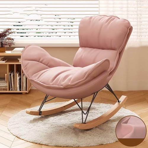 TINGMIAN Wohnzimmermöbel Bequemer Schaukelstuhl Gepolsterter Lounge-Sessel Kunstleder mit Dickem Kissen for Lesen Und Entspannen(Pink,No Footstool)