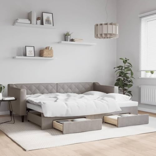 Refined Tagesbett Sofabett Gästebett Schlafsofa für Schlafzimmer Wohnzimmer Sofa Ausziehbett Ausziehbar mit Schubladen Taupe 80x200 cm Stoff