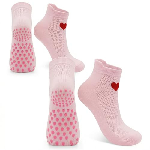 Zrebcley 2 Paar Pilates Socken Damen Yoga Rutschfeste, Antirutschsocken Grip Grippy Stoppersocken Frauen Reformer Erwachsene Atmungsaktive Gymnastikschuhe Zubehör für Ballett Tanz Workout EU36-40