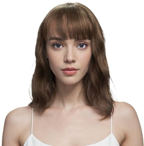 Kurzes, braunes, gewelltes Haar mit Highlights und Pony, synthetische Bob-Perücke mit Locken und Wellen for Damen, geeignet for den Alltag oder Cosplay Flauschigs und Natürlich