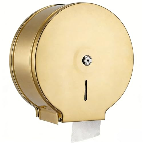 Paper Towel Dispenser ，Jumbo Commercial Toilet Paper Dispenser，Stainless Steel Wall Mounted Polished Toilet Paper Dispenser, with Lock Key, for Bathroom,office (GOLD)