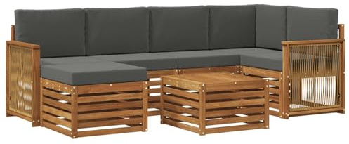 vidaXL Ecksofa Set mit Kissen 6 pcs Natur und Anthrazit, Outdoorsofa, modernes Ecksofa-Set, Bequeme Gartenlounge, Terrassenplatz zum Entspannen