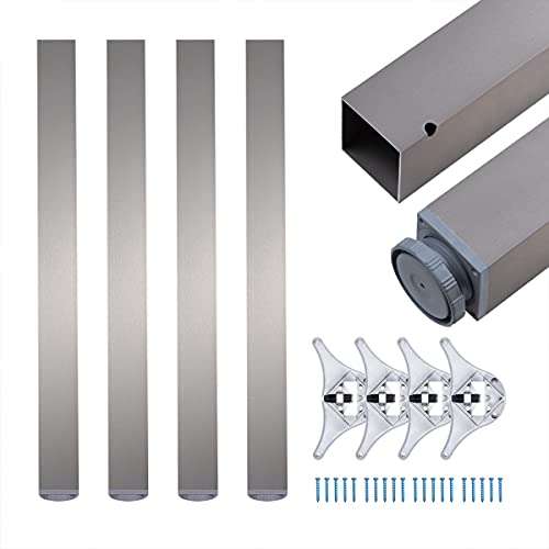 sossai® exklusiv - Pieds de table en aluminium | réglable en hauteur | TBE | Version: acier inoxydable brossé - profil carré | Ensemble: 4 pièces | Hauteur: 110 cm (1100 mm), réglable + 2 cm