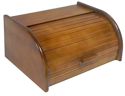 Wooden Bread Bin with Sliding Lid, Dense Wood, Dark Brown, Small