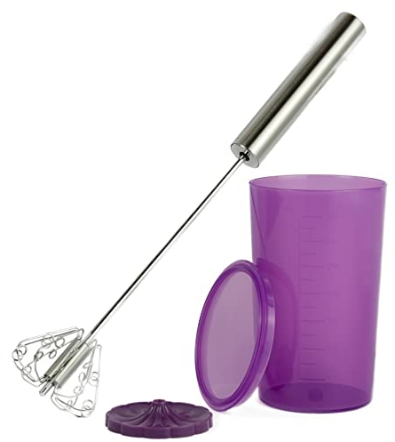NOVA Quirl - Batidora manual de mano (acero inoxidable, silicona, con vaso medidor, 200 ml), color morado