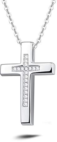 Damen Halskette mit Kreuz Christian Anhänger aus 925 Sterling Silber mit Zirconia - Verstellbar Kettenlänge: 40 + 5 cm