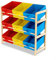 Shoze Toy Storage Unit 3 Tier Kids Toy Storage Box Toy Storage Unit with 9 Plastic Boxes Bins in Candy Colour Small Children Bookcase Wooden Toy Storage Shelf Drawers for Home and School