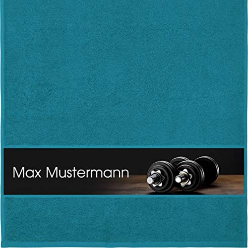 Manutextur Handtuch mit Namen - personalisiert - Motiv Sport - Kraftsport - viele Farben & Motive - Dusch-Handtuch - Petrol - Größe 50x100 cm - persönliches Geschenk mit Wunsch-Motiv und Wunsch-Name