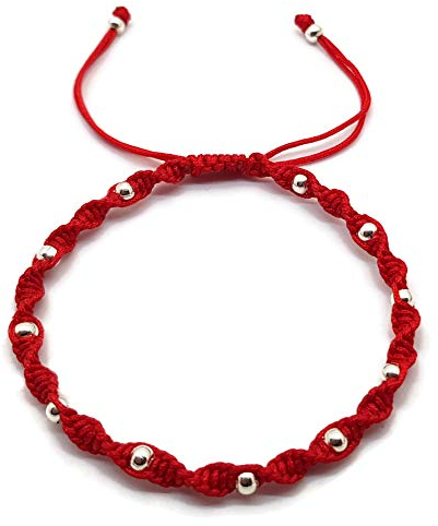 Mystic Jewels - Kabbalah, Bracciale in filo colorato con sfere, amuleto, protezione dal malocchio, portafortuna… (Rosso)