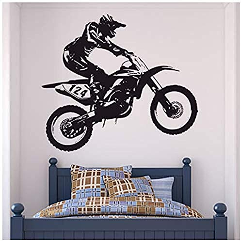 Cxtijkerw Wandaufkleber Dirt Bike Trick Wandtattoo Motorrad Motocross Wandaufkleber Schwarz PVC Vinyl Dynamisch Fenster Wand Kind 71 * 62cm