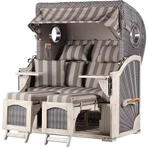 bene living Strandkorb Ammersee Mahagoni Bullauge Washed Grey - PE Koboo Grey - Modell 537