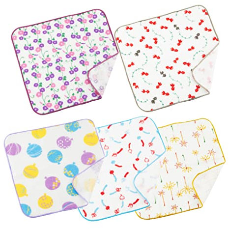 NOREN Japanisches Senshu (Osaka) Handtuch/Made in Japan, 100% Baumwolle, schnell trocknend, saugfähig, ultraweich, dünn, traditionelles japanisches Muster, Sommermuster – Set mit 5 Typen, Washcloth