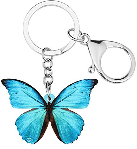 DUOWEI Vivid Acryl Morpho Monarch Schmetterling Schlüsselanhänger Handtasche Charm Ringe Sommer Geschenk für Damen (Blau)