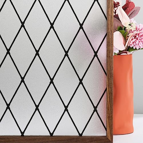 FEOMOS Fensterfolie Schwarze Gitter, Milchglasfolie Statisch Haftend Fensterfolie, Blickschutzfolie Dekorfolie Sichtschutzfolie für Fenster, Tür, Glas-Trennwand, Anti-UV 90x200cm