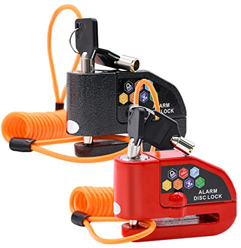 Alarm Disc Lock Set, 2pcs Brake Lock, Anti-Theft Waterproof 110 dB 7mm Pin 5ft Reminder Cable for Motorcycles Bike Scooter Carry Pouch