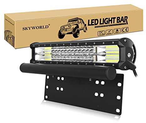 SKYWORLD 45,7 cm 252 W LED-Lichtleiste, dreireihig, Spot, Flutlicht, Offroad-Arbeitsleuchte mit Kennzeichen-Halterung für 4 x 4 ATV, SUV, Auto, LKW, Golfwagen