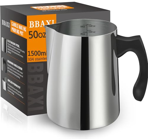 Jarra para hacer velas, 1500 ml/55 onzas, jarra para hacer velas, jarra de acero inoxidable 304 para hacer velas con mango resistente al calor y diseño de boquilla de vertido sin goteo