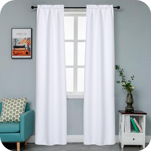 GIRASOLE HOME Paire de rideaux blancs occultants thermiques doux de couleur unie pour salon, chambre et intérieur, 2 panneaux avec poche 70 x 238 cm