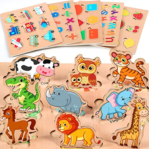 lenbest Wooden Puzzle Toddler Toys - 6PCS Jigsaw Puzzle - Toys for Children Age 3+