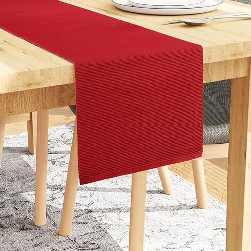 Encasa XO Tischläufer | Garngefärbte Feinripp-Baumwolle | Größe 32x150 cm | Solide rot | Maschinenwaschbar